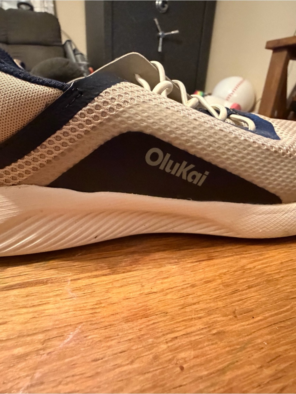 OluKai Men's Cream and Navy Mesh Athletic Sneaker